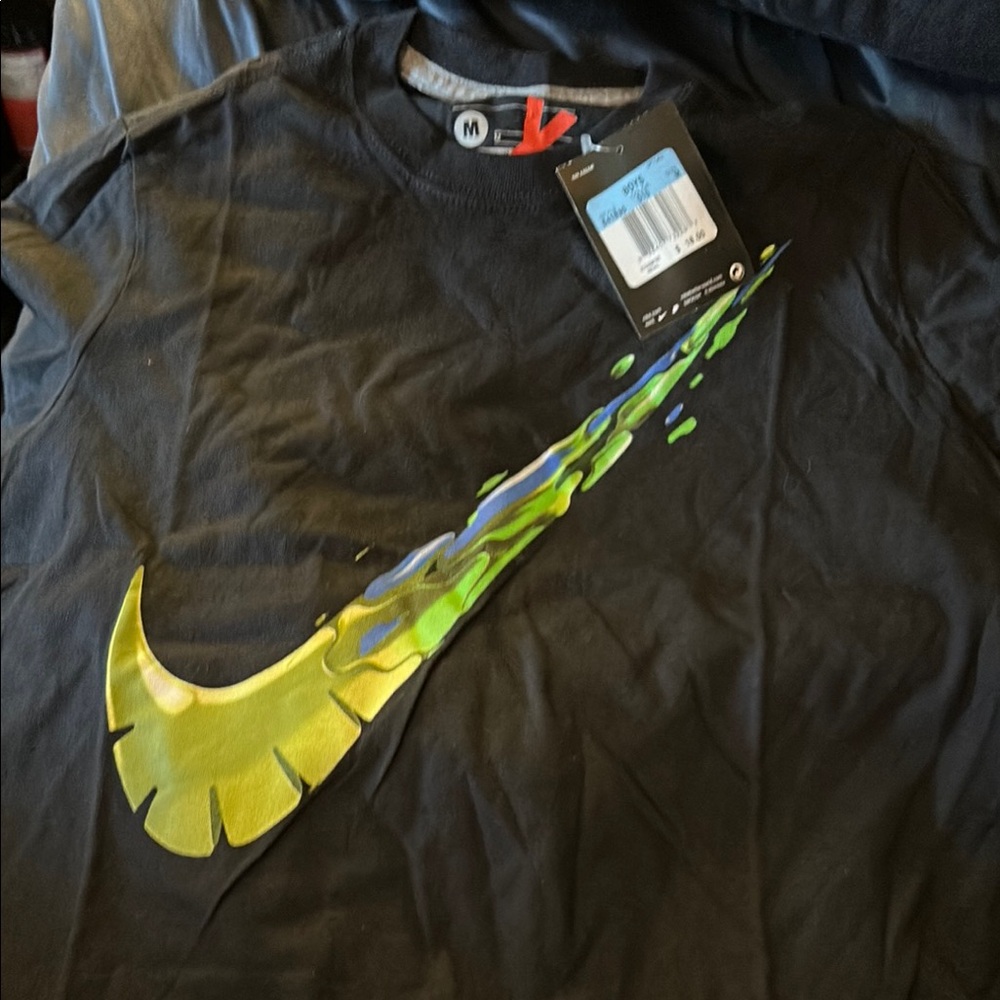 Nike Boys Black Tee with Green and Yellow Design